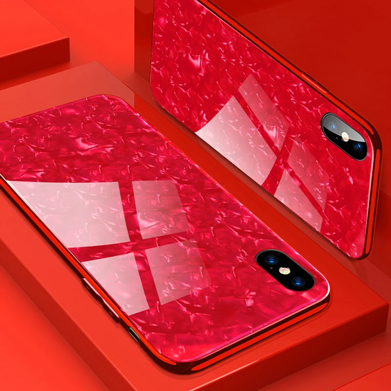 Fashion Tempered Glass Conch Shell Phone Case For iPhone X 6 6s 7 8 Plus Glossy Hard Back Soft Edge Shockproof Protect |