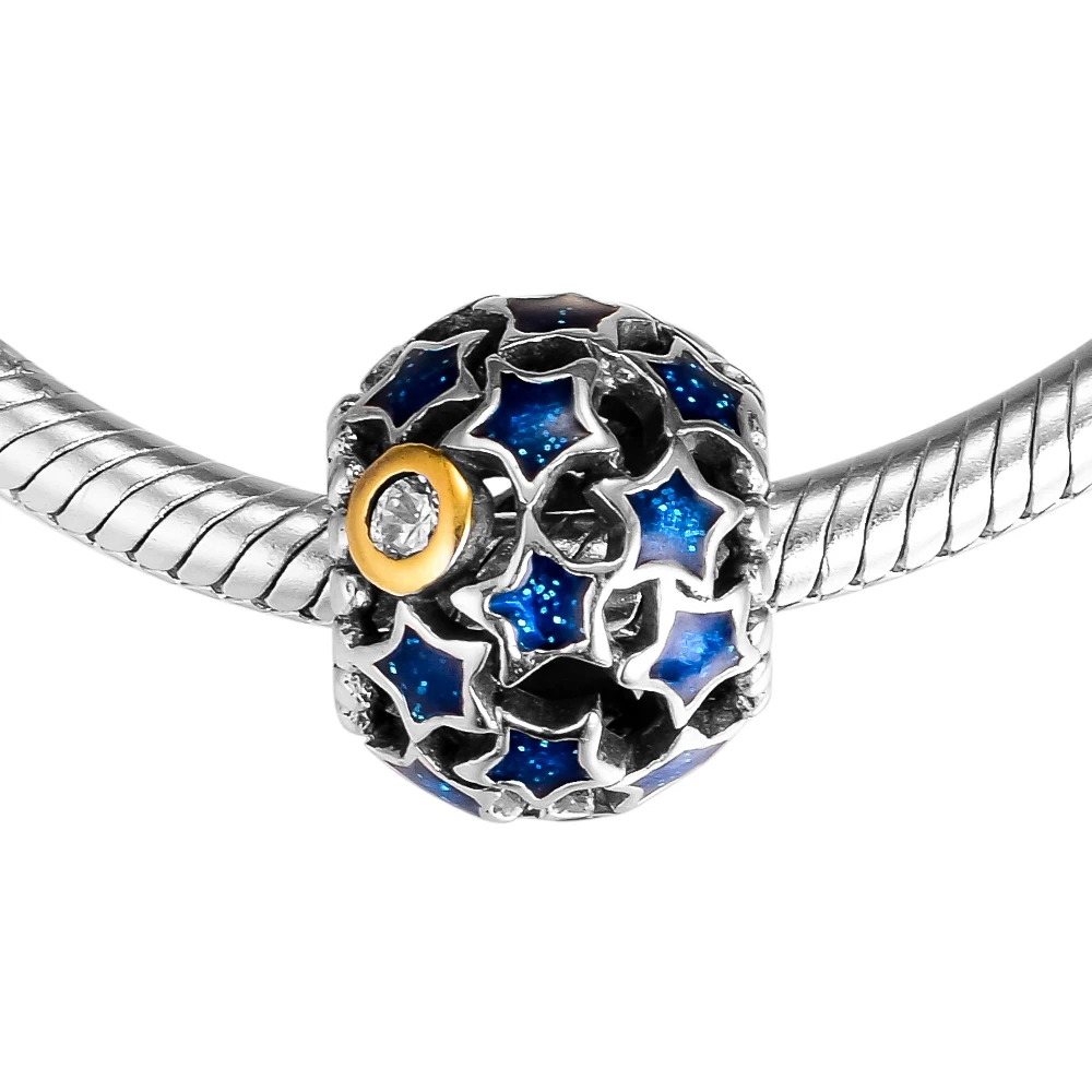 

Fits For Pandora Charms Bracelets Night Sky Openwork Beads 100% 925 Sterling Silver Jewelry with Blue Enamel Free Shipping