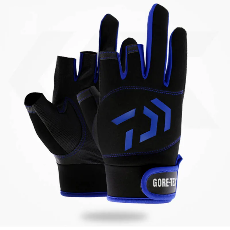 DW Blue Высокое качество 3 вырезанные рыболовные перчатки наружные дышащие водонепроницаемые кожаные спортивные велосипедные перчатки анти-износ Снасти Приманка Рок Рыбалка - Цвет: DW Blue