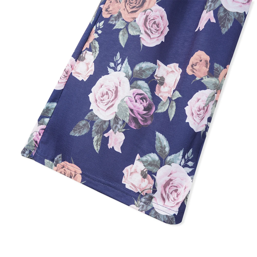 Весенняя повседневная женская пижама с цветочным принтом эластичной завязкой на