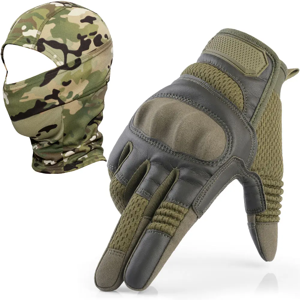sp04-B22-green Тактические перчатки с сенсорным экраном, полный палец, Балаклава, колпачок, набор армейских военных, для пейнтбола, стрельбы, жесткие перчатки с защитой суставов, лицевой экран, наборы - Цвет: sp04-B22-green
