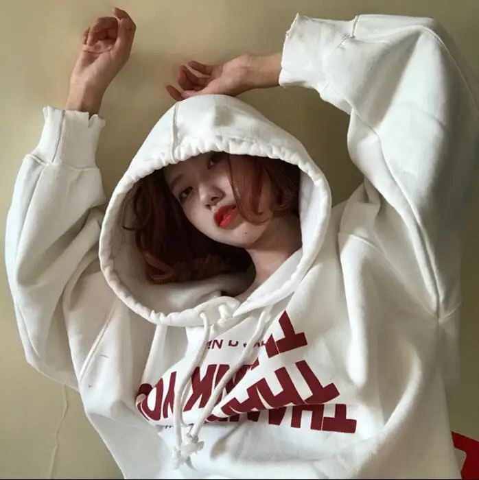 Женские толстовки Японский Harajuku Ulzzang с буквенным принтом, свободная толстовка с капюшоном, Женская Корейская кавайная одежда для женщин - Цвет: Белый