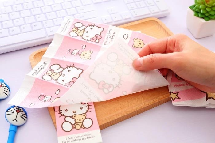 2 шт./партия. Kawaii Kitty салфетки из шелковистой бумаги. Салфетки. Принт с героями мультфильмов, Бумага носовые платки. Главная Свадебные Ресторан Бумага полотенце