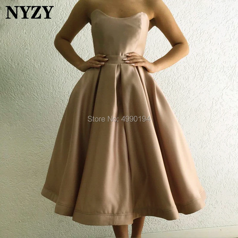 NYZY C142 из сатина длиной до середины икры бальное платье халат Soiree элегантное женское вечернее платье винтажные коктейльные платья abiti cerimonia