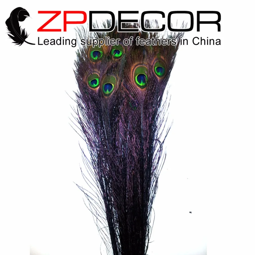 

ZPDECOR 100pieces/lot 40-45cm(16-18inches) Good Quality Directly Dyed Black Peacock Feather for Dance and Carnival Costumes