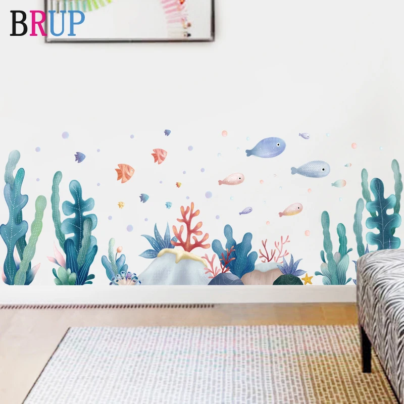 Настенные стикеры в виде кораллов и водных цветов для гостиной детской комнаты