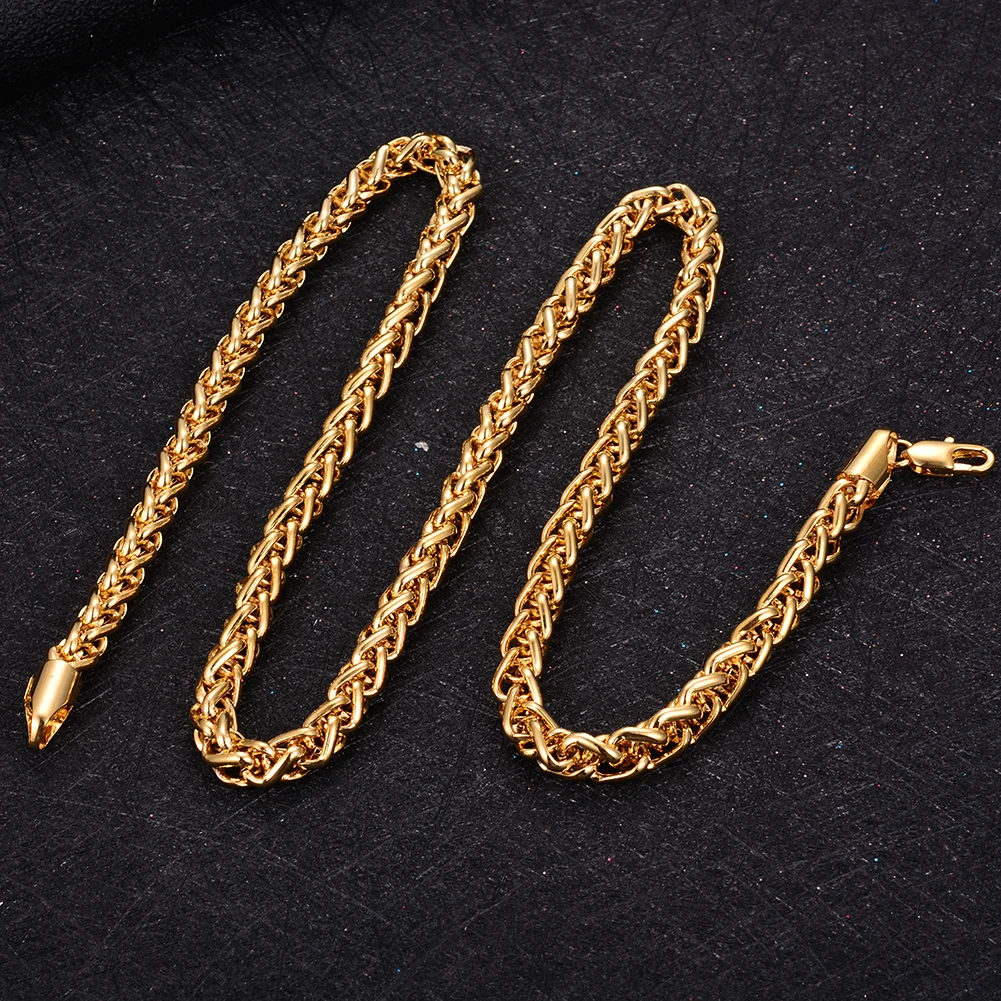 

WANDO Ethnic Chain For Men Party gifts Jewelry Necklace Gold Color Africa Eritrea Chunky Chain 7mm width 60cm Long N11