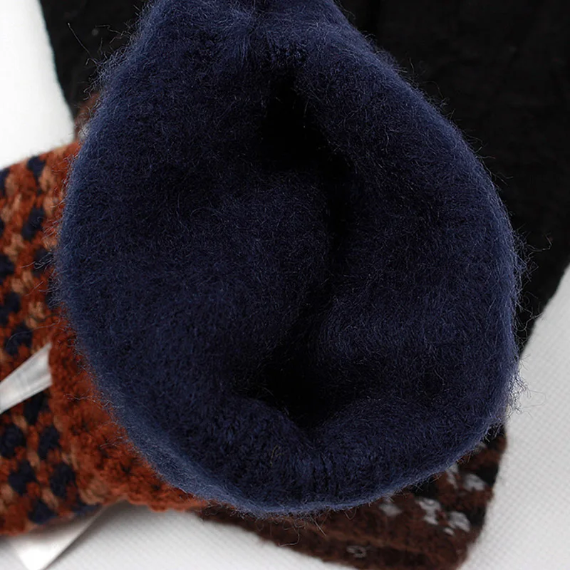 Шерстяные вязаные полосатые перчатки Женские Унисекс зимние толстые теплые