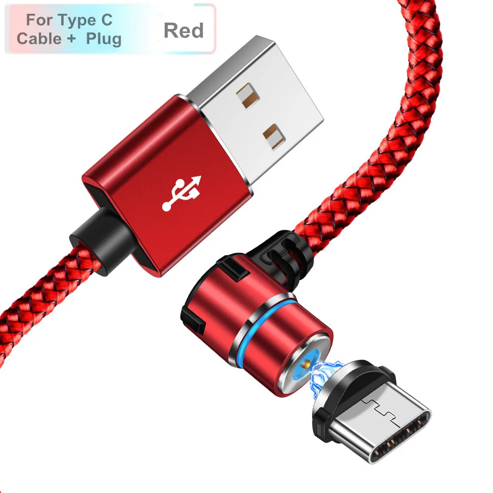 OLAF светодиодный магнитный кабель USB 90 градусов для iPhone XS samsung S9 Xiaomi huawei Быстрая зарядка Магнитный Micro usb type c кабель usbc - Цвет: Red Type C Cable
