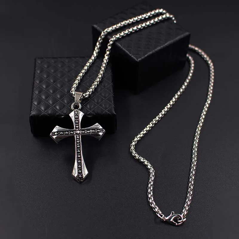 Мужское ожерелье из нержавеющей стали с кулоном в виде Креста Иисуса серебряный