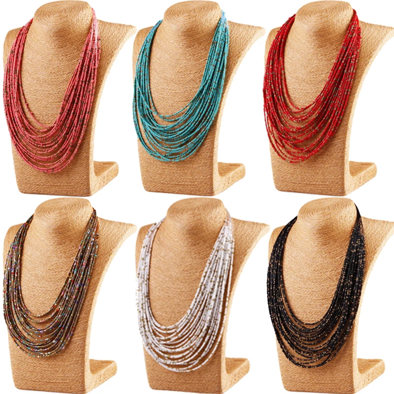 Women Bohemian Style Long Bohe Necklace Handmade Beads Chainbone Chain Vintage Ethnic Accessories Jewelry Gift | Украшения и