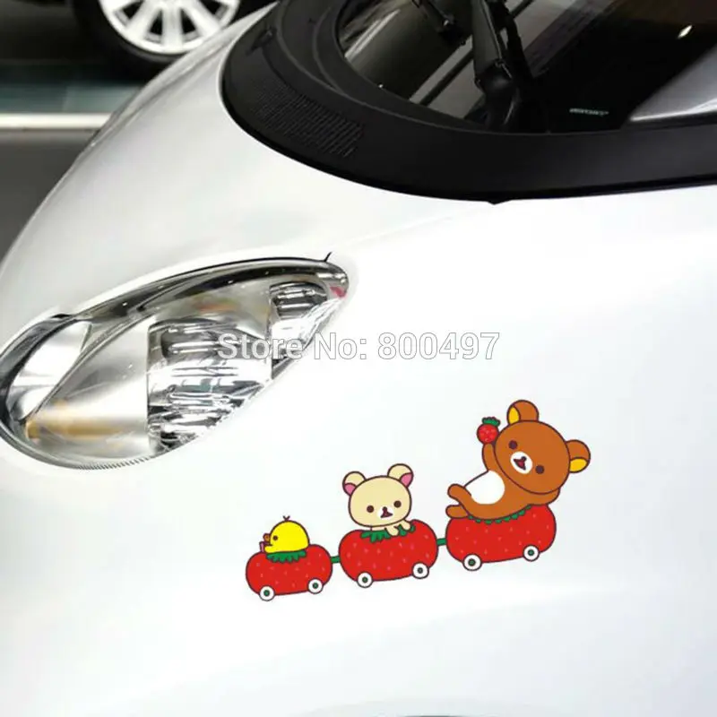 Newest Car Cover Cartoon Bear Rilakkuma Playing Stickers for Tesla Toyota Volkswagen Chevrolet Honda Kia Ford Hyundai Lada | Автомобили и