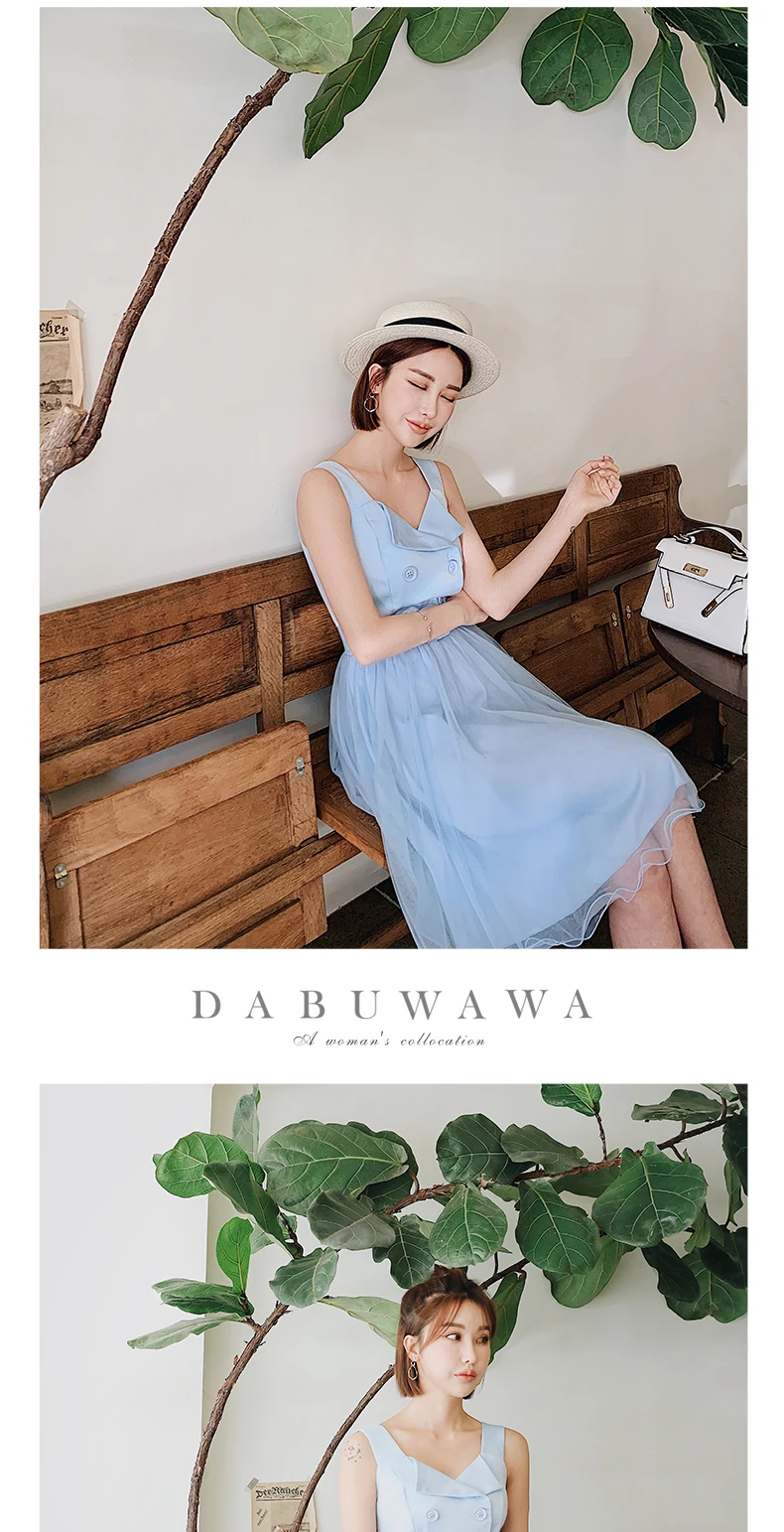 Dabuwawa женское платье летнее Новое фантазийное Сетчатое платье без рукавов элегантное лоскутное двубортное платье D18BDR098