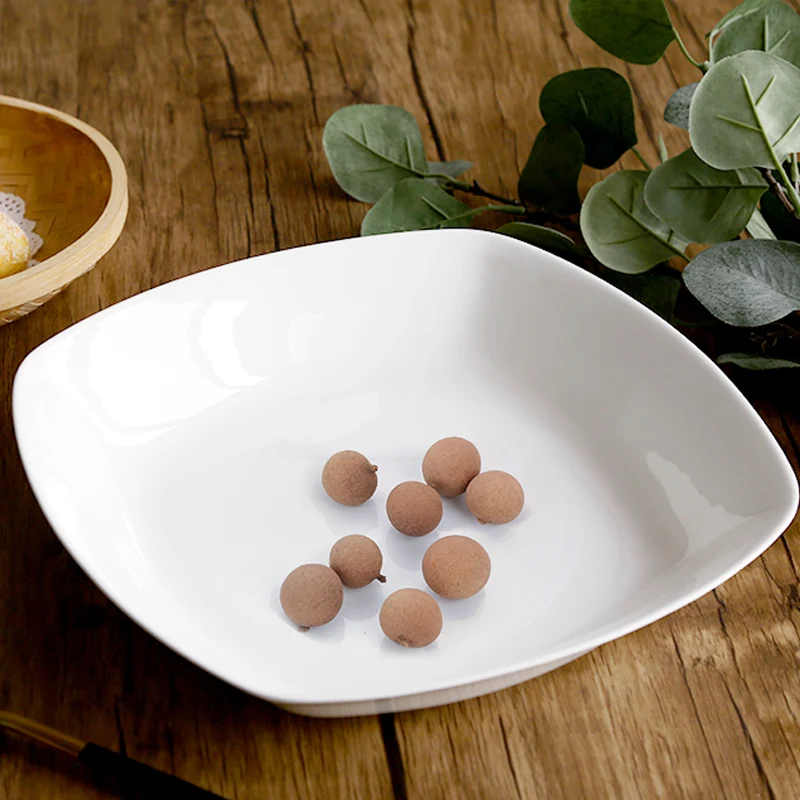 

Pure White Lead-free Bone Porcelain Square Soup Deep Plate Fish Plate Soup Plate Western Plate Hotel Tableware Creative Home