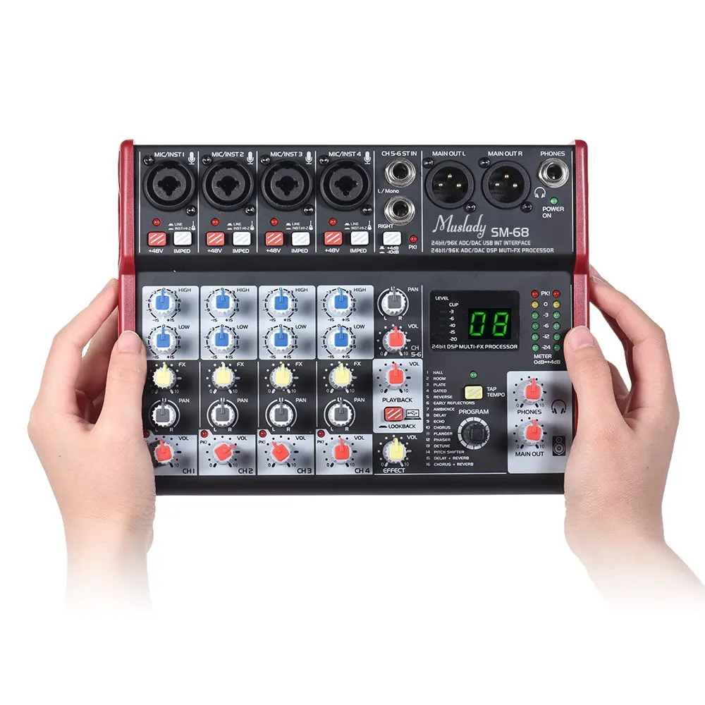 Muslady SM-68 портативная 6-канальная звуковая карта микшерный консольный микшер