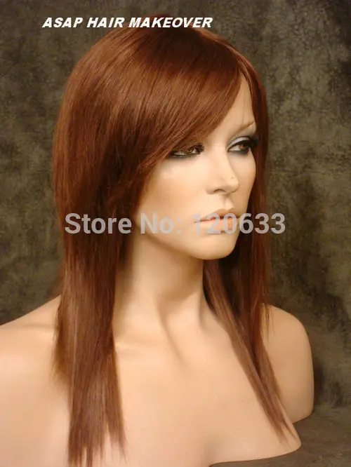 Длинной Палкой Прямой Парик с Челкой Вырезать Бритвой Слоев Коричневато Рыжий