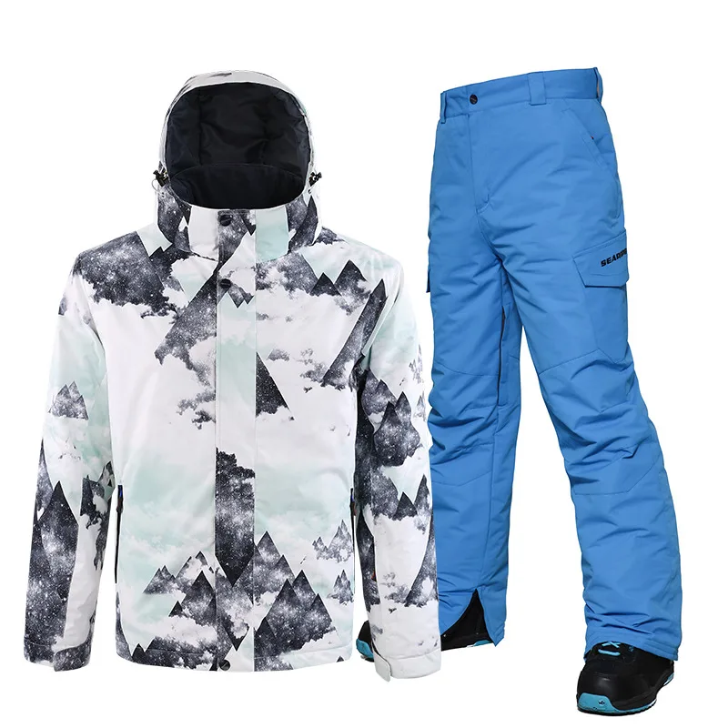 COLOR 4 SEARIPE утолщенный теплый лыжный костюм мужской зимний ветрозащитный водонепроницаемый лыжный сноуборд куртка брюки костюм мужской размера плюс 3XL - Цвет: COLOR 4