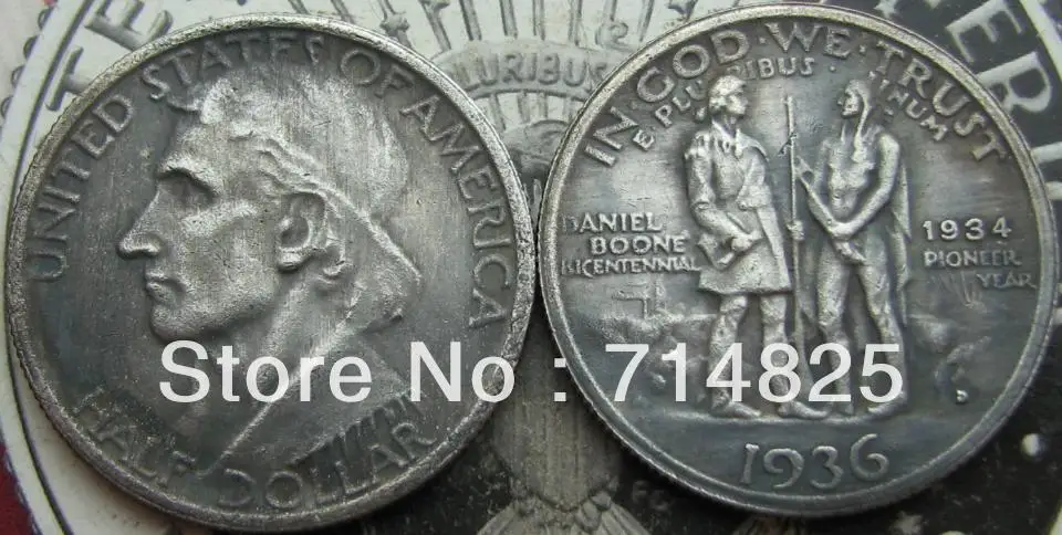 1936 1934 D бун двухсотлетний памятную доллар|half dollar size|half emptyhalf coin collection |