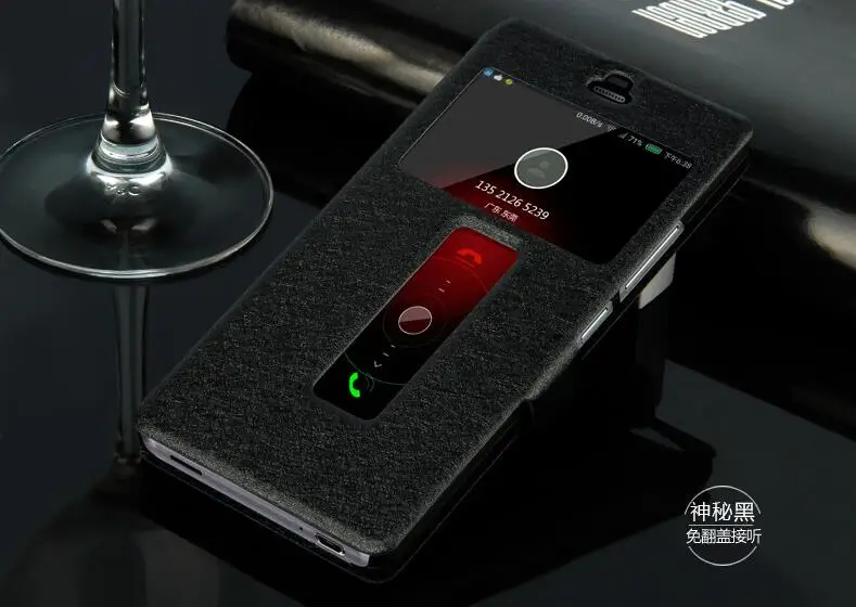 Для lenovo K3 Note A7000 чехол роскошное быстрое окошко для просмотра ответа флип-чехол из искусственной кожи с шелковой текстурой для K 3 Note K50-T5 чехол для телефона - Цвет: Черный