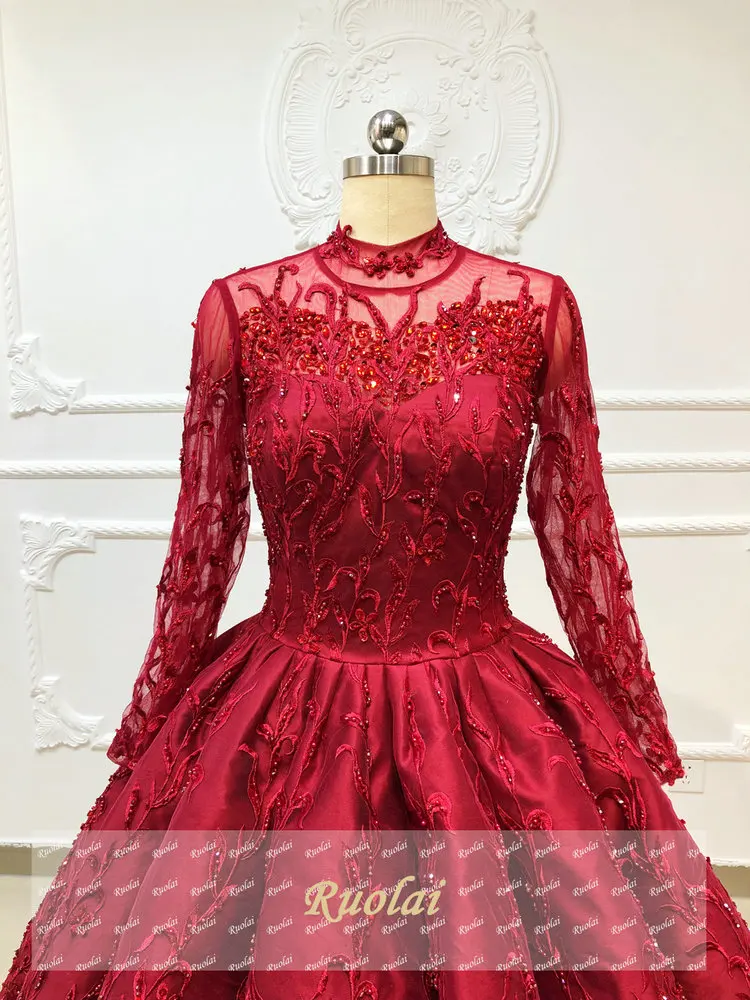 2019 Lace Long Evening Dress High Neck Floor-Length Formal Party Dresses Ball Gown abendkleider for Woman