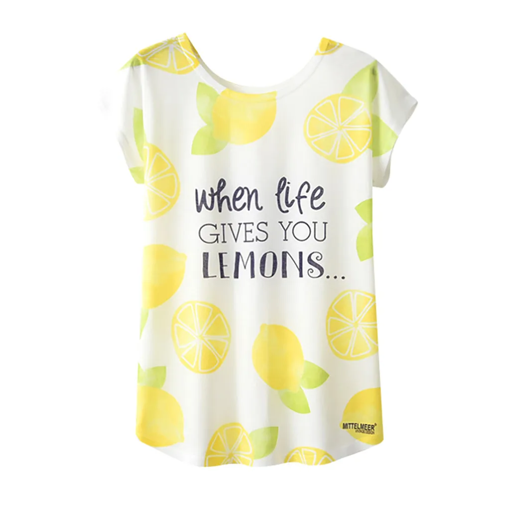 Рубашка женская с принтом лимона и надписью Повседневная Свободная футболка