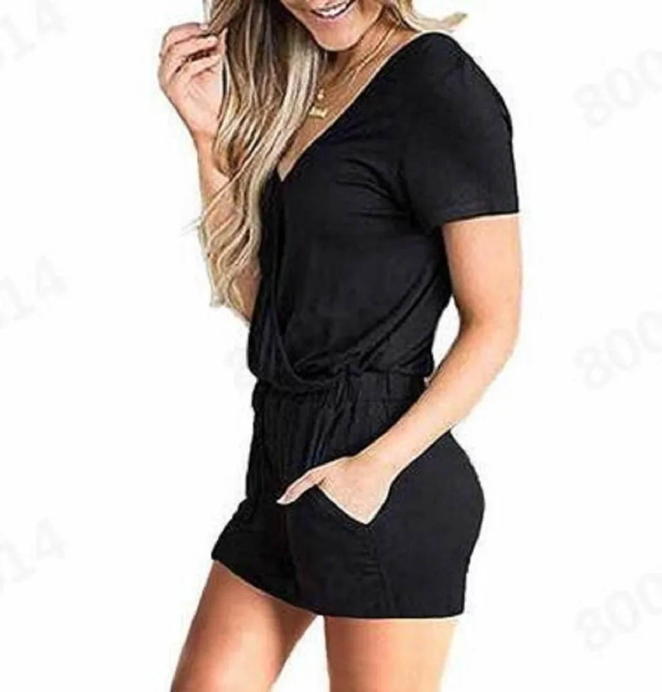 Женский однотонный повседневный комбинезон с короткими рукавами весна лето