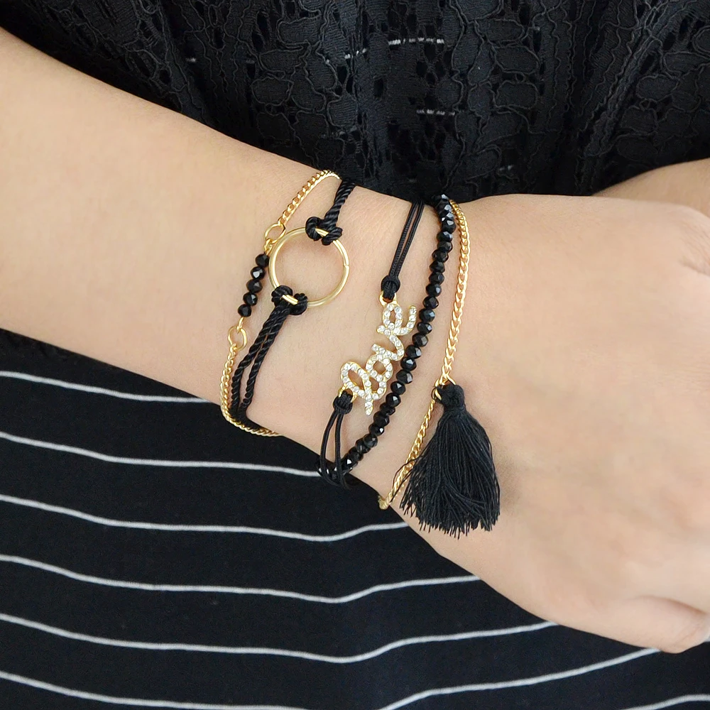 Joywish 5 шт./компл. Черный Веревка Золото Цвет цепи с кисточкой Черное золото Бусины