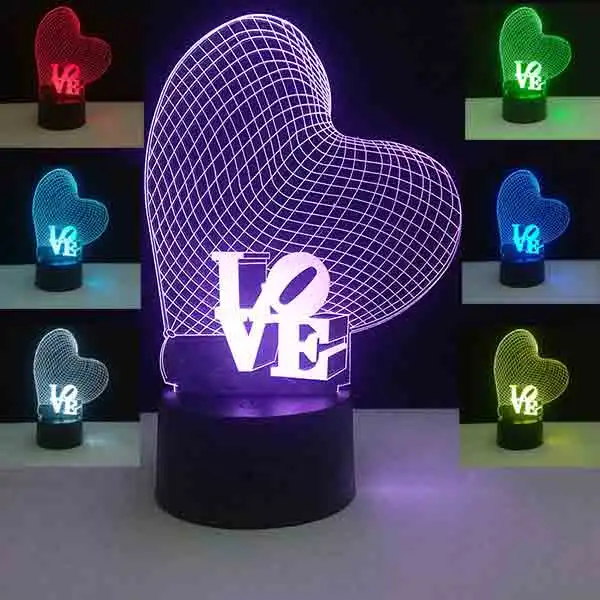 Love1 3D иллюзия настольная лампа 7 цветов меняющие настольные лампы реагирующие на прикосновения акриловый ночной Светильник s RGB USB светодиодный светильник Луна лава лампа Лотос шар - Цвет абажура: Love1