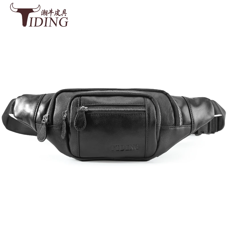 Мужской поясной кошелек из воловьей кожи черный на молнии 115 см|Поясные сумки| |