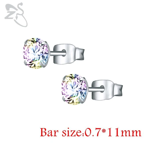 Style 2 AB Round AAA кубические циркониевые серьги для пирсинга, маленькие круглые серьги-гвоздики для женщин, детские хирургические стальные серьги-винт, циркониевые ювелирные изделия с камнем - Окраска металла: Style 2 AB Round