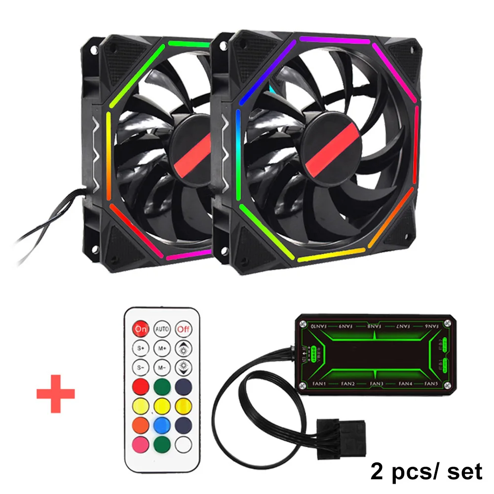 2pcs set Чехол для компьютера PC охлаждающий вентилятор светильник RGB регулируемый светодиодный светильник 120 мм кулер вентилятор светильник QJY99 - Цвет лезвия: 2pcs set