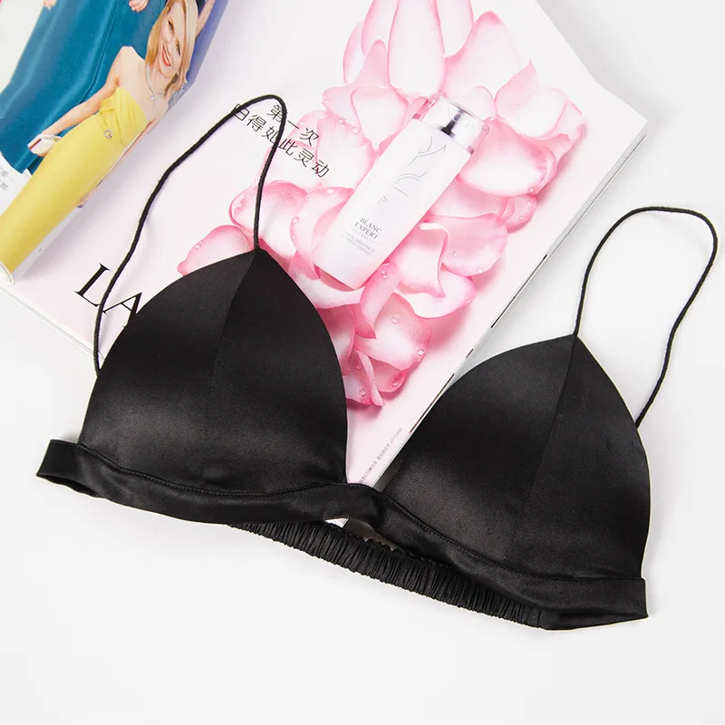 Soft Smooth White Silk Bralette Comfortable Wireless Women Bra Triangle Lace Free Brassiere Sexy Ladies For | Женская одежда