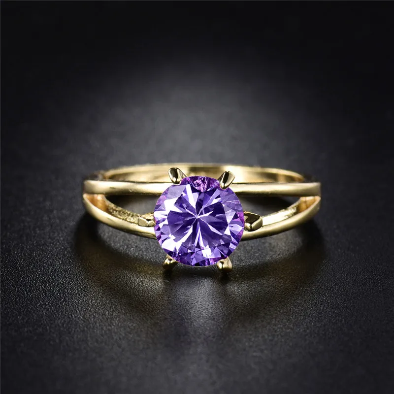 Женские золотые кольца BUDONG обручальные золотого цвета с фианитом из фиолетового