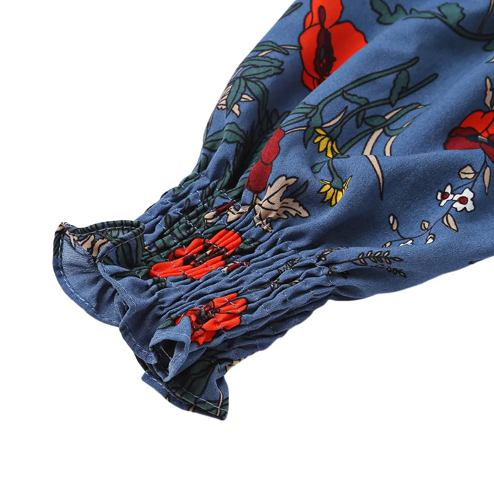 CosMera весной и новые летние Мода с плеча Половина рукава Цветочный принт шифон