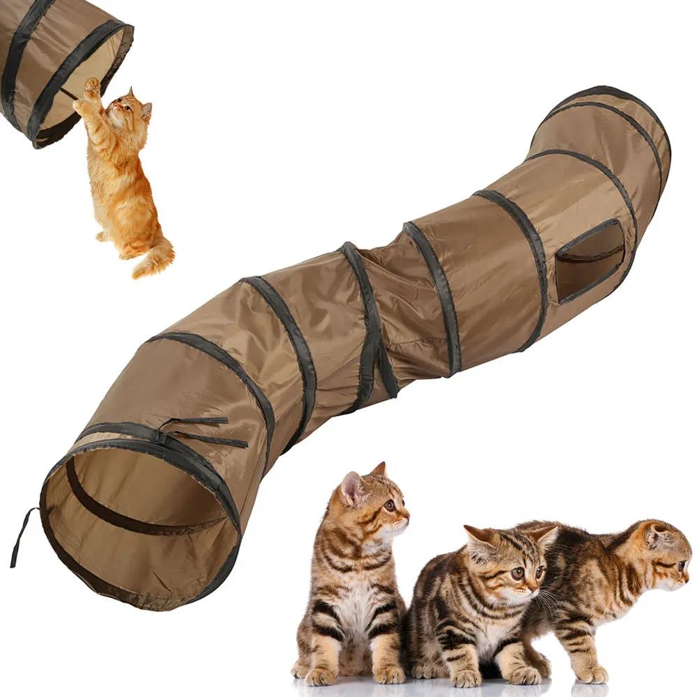 &quotS&quot Забавный туннель для домашних животных кошка игра коричневый складной 1