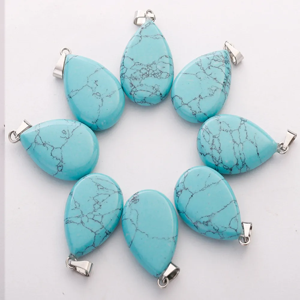 10 шт./лот модные warter drop teardrop Кулон из натурального камня для изготовления ювелирных изделий Шарм точка аксессуары - Окраска металла: Blue turquoise
