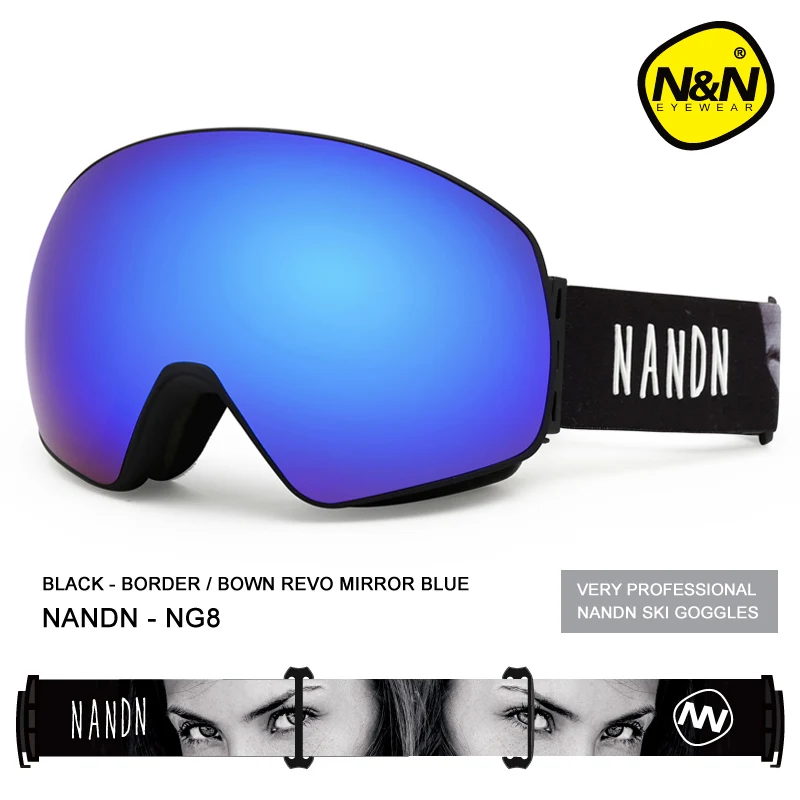 NANDN лыжные очки двухслойные УФ 400 Анти-туман Лыжная маска очки для мужчин и женщин Лыжный спорт снег сноуборд очки многофункциональные очки - Цвет: Black Blue