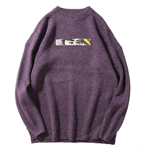 A7898983 Purple Мужской пуловер, свитер, уличная одежда, креативный, с надписью Misspell, в стиле хип-хоп, вязаный свитер, мультяшный свитер в стиле Харадзюку, осень, хлопок - Цвет: A7898983 Purple