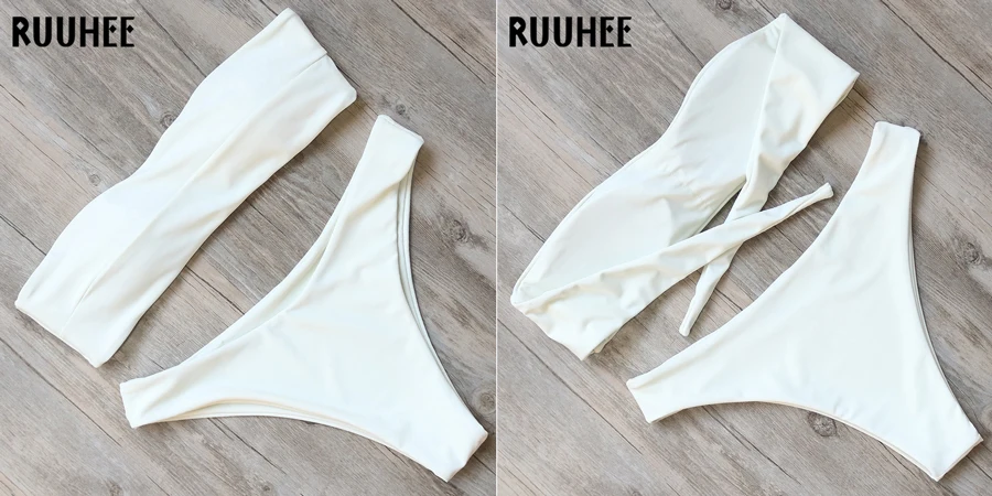 RUUHEE, бикини, купальник, женский купальник, Одноцветный, сексуальный, бандо, бикини, набор, купальник,, женская пляжная одежда, купальник с подкладкой