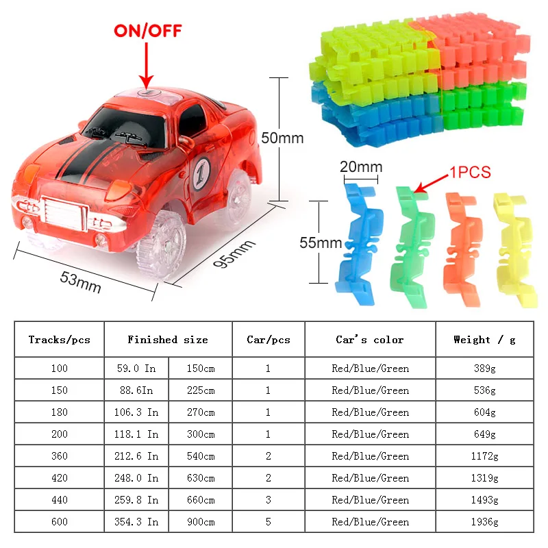 

Magical tracks Puzzle Toys Flexible Assembly Car Toy Glow Racing Track Set Flash In The Dark Mini Rail Car Toys for Boys