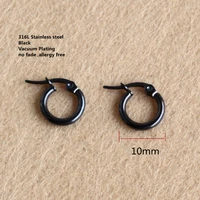 10mm black plated titanium 316 l stainless steel circle hoop earrings vacuum plating no easy fade allergy free