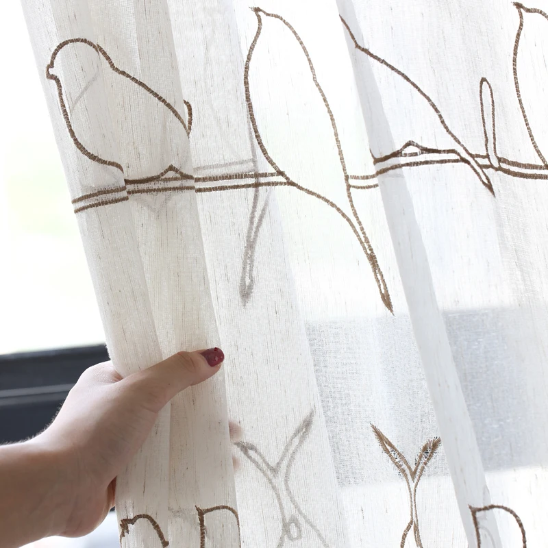 Korean Birds Embroidered Tulle Curtains for the Bedroom Faux Linen Sheer Living Room Ready Made Kitchen | Дом и сад
