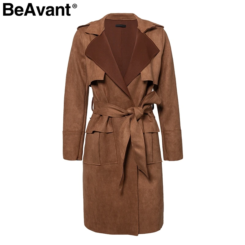 BeAvant 2018 элегантные кожаные замшевые пальто женские с отложным воротником створки