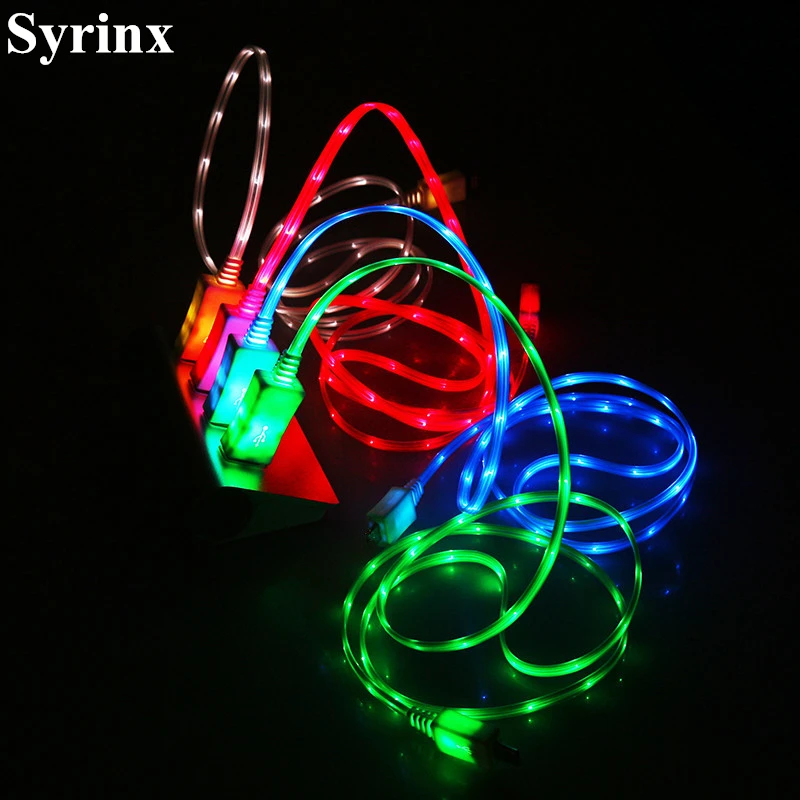 Яркий светодиодный кабель Micro USB C плоский зарядный Шнур для Samsung s9 HTC Android iPhone 6S 7 8 X