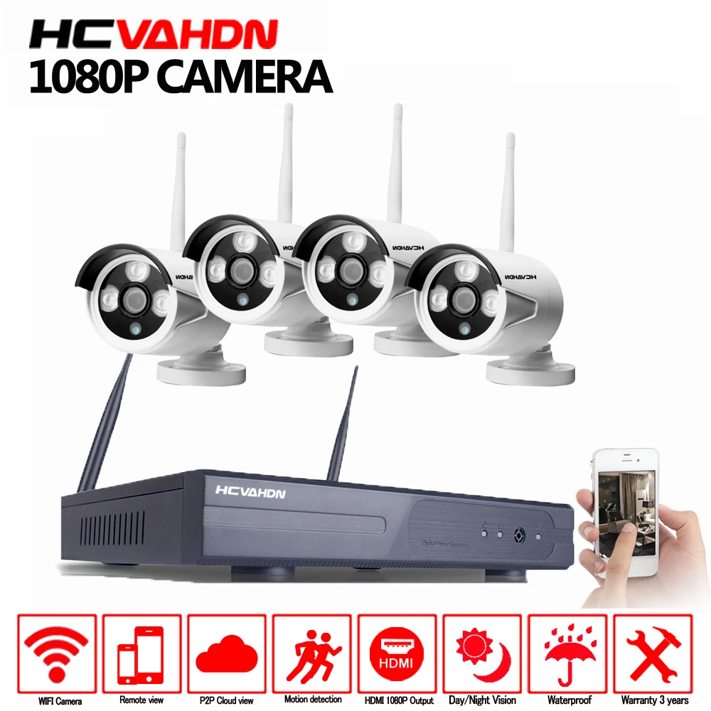 4 канальная NVR DVR HD Беспроводная система видеонаблюдения шт. водонепроницаемая