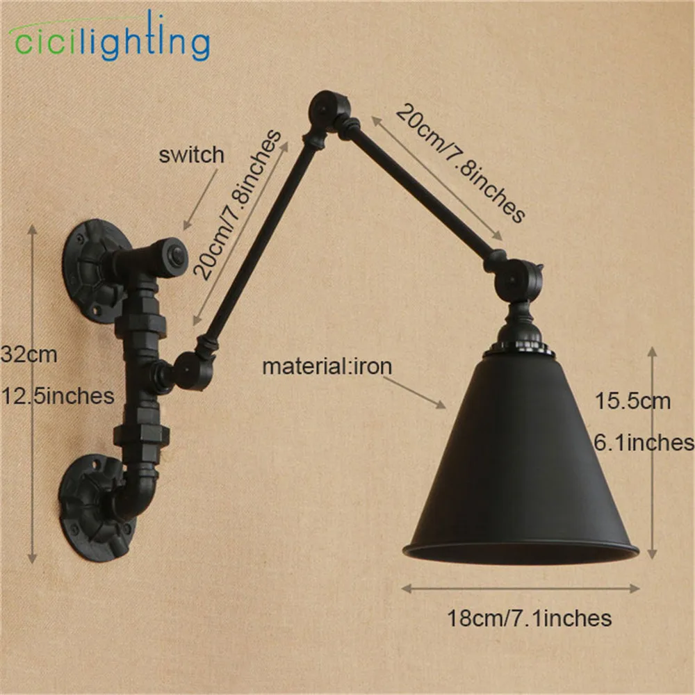 

Left Right Up Down 4 Direction Adjustable Swing Arm Wall Lamp Plum Base +Metal Arm Shades Flexible Luminaria De Mesa Bedlamp