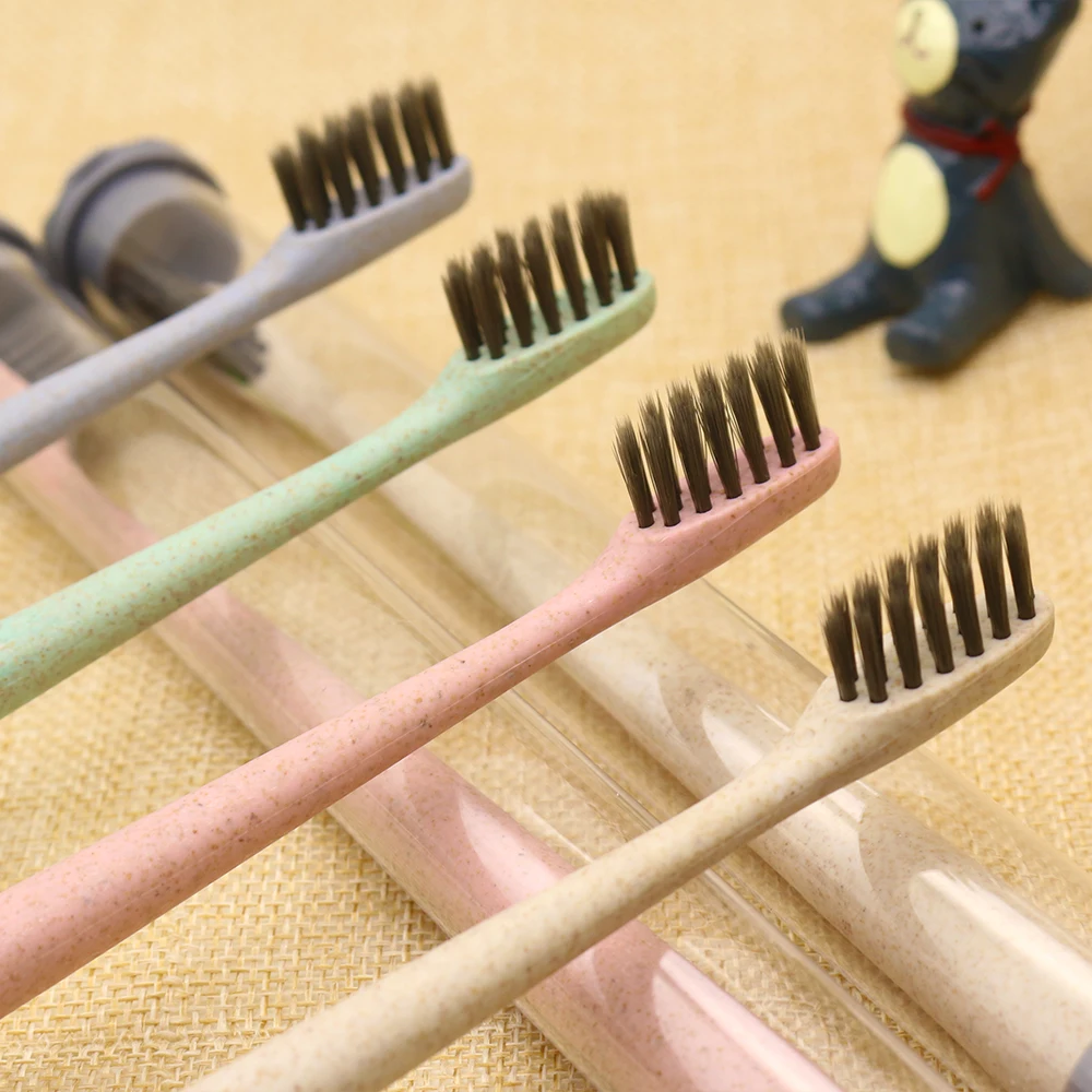 Зубная щетка DR.PERFECT из 100% натуральной пшеницы 4 шт. круглая ручка с щетиной