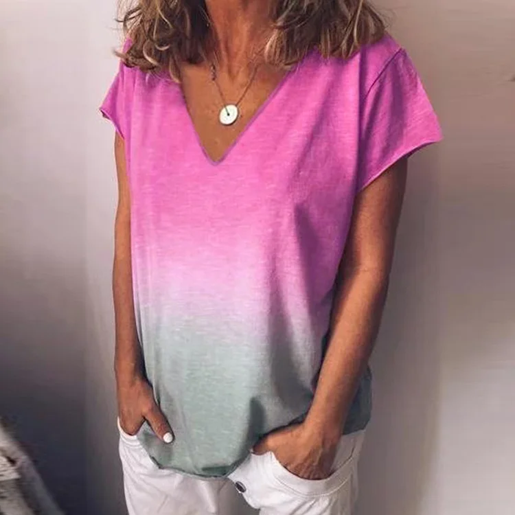 03 Rose Red Viensta, 29 цветов, модная, градиентная, цветная, с принтом, блузка, рубашка, для женщин, плюс размер, Круглый ворот, летние топы, новинка, короткий рукав, Boho Blusas, 5XL - Цвет: 03 Rose Red