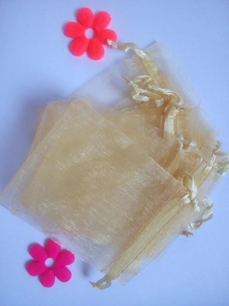 500pcs 17*23cm Gold Organza Gift Bag Jewelry Packaging Display Bags Drawstring Pouch For Bracelet/necklace Mini Yarn Bag