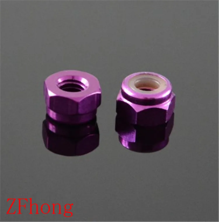 

100pcs M2 M3 M4 M5 purple blue Anodized Aluminum Nylon Lock Nut For RC Buggy Racing Car